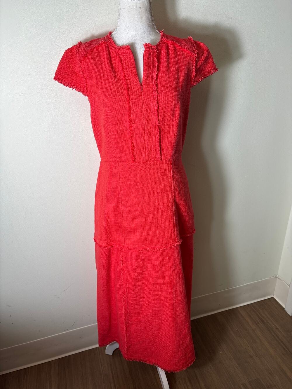 ME + EM Orangy Red Cap Sleeve Tweed Maxi Dress Sz 6